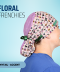 Floral Frenchies - Scrub Cap - rae & grace - Ponytail - Accent Top