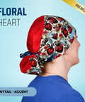 Floral Heart - Scrub Cap - rae & grace - Ponytail - Accent Top