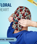 Floral Heart - Scrub Cap - rae & grace - Ponytail - Matching Top