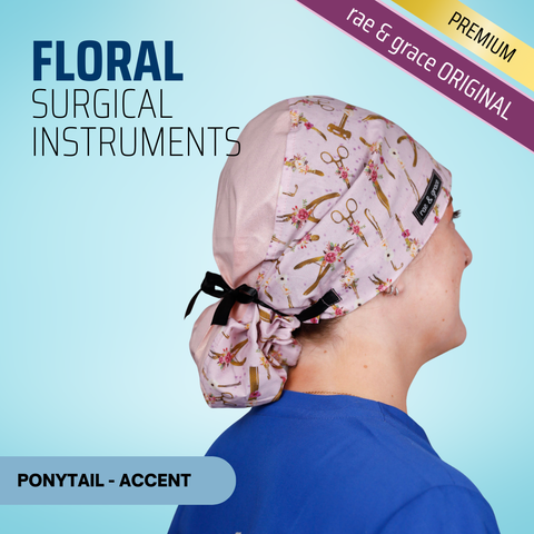 Floral Surgical Instruments - Scrub Cap - rae & grace - Ponytail - Accent Top