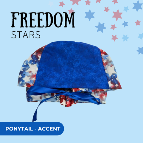 Freedom Stars - Scrub Cap - rae & grace - Ponytail - Accent Top