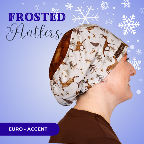 Frosted Antlers - Scrub Cap - rae & grace - Euro - Accent Top