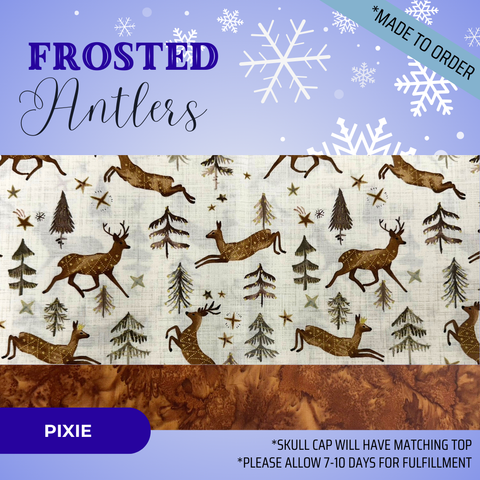 Frosted Antlers - Scrub Cap - rae & grace - Pixie - Made to order Please allow 7-10 days for fulfillment.