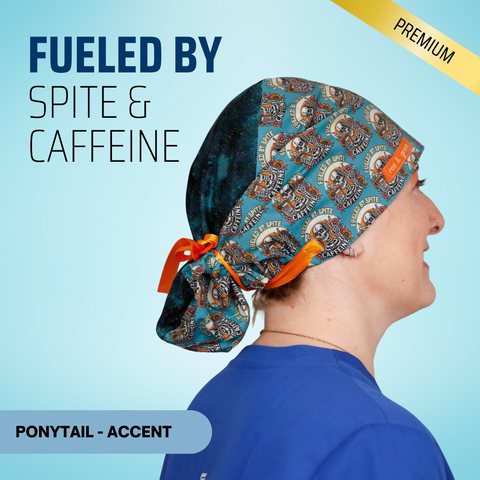 Fueled By Spite And Caffeine - Scrub Cap - rae & grace - Ponytail - Accent Top