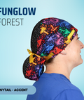 Funglow Forest - Scrub Cap - rae & grace - Ponytail - Accent Top
