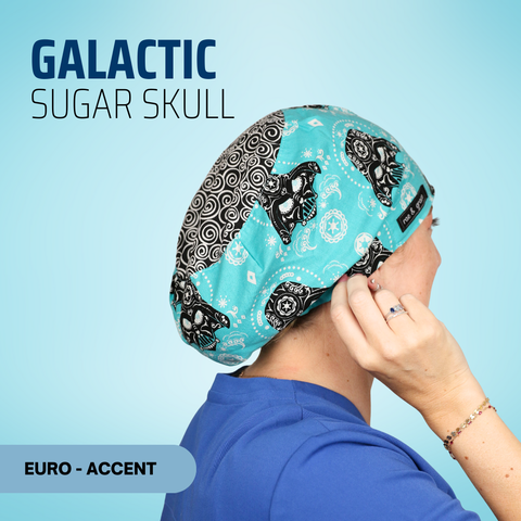 Galactic Sugar Skull  - Scrub Cap - rae & grace - Euro - Accent Top