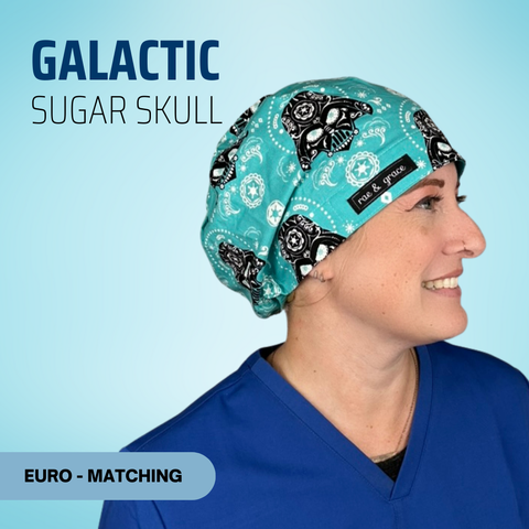 Galactic Sugar Skull  - Scrub Cap - rae & grace - Euro - Matching Top