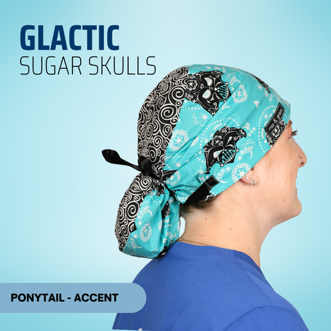 Galactic Sugar Skull  - Scrub Cap - rae & grace - Ponytail - Accent Top