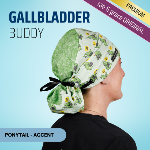 Gallbladder Buddy - Scrub Cap - rae & grace - Ponytail - Accent Top