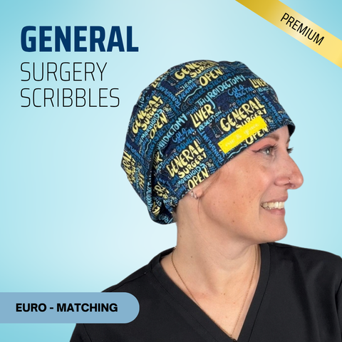 General Surgery Scribbles - Scrub Cap - rae & grace - Euro - Matching Top