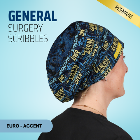 General Surgery Scribbles - Scrub Cap - rae & grace - Euro - Accent Top