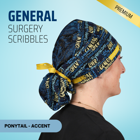 General Surgery Scribbles - Scrub Cap - rae & grace - Ponytail - Accent Top