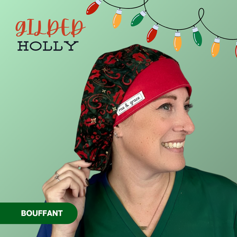 Gilded Holly - Scrub Cap - rae & grace - Bouffant