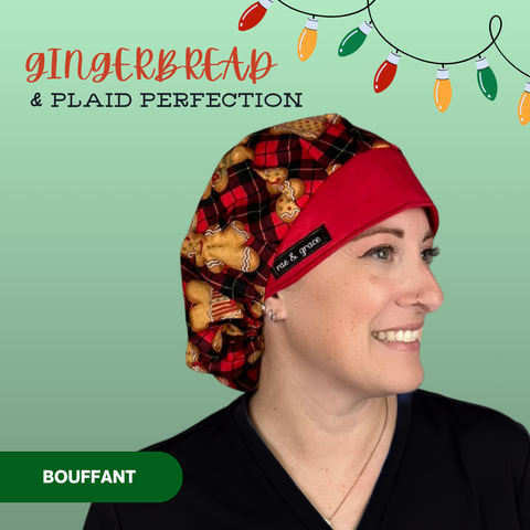 Gingerbread & Plaid Perfection - Scrub Cap - rae & grace - Bouffant
