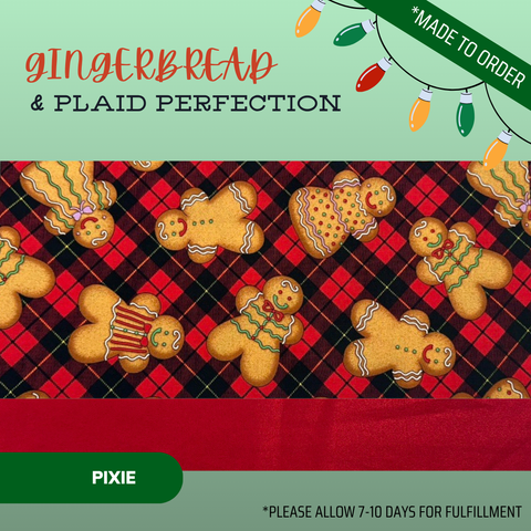 Gingerbread & Plaid Perfection - Scrub Cap - rae & grace - Pixie - Made to order Please allow 7-10 days for fulfillment.