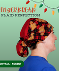 Gingerbread & Plaid Perfection - Scrub Cap - rae & grace - Ponytail - Accent Top