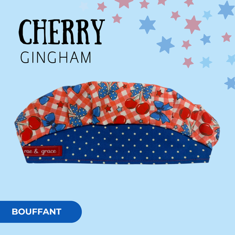 Cherry Gingham - Scrub Cap - rae & grace - Bouffant