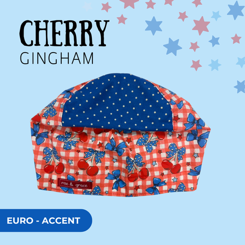 Cherry Gingham - Scrub Cap - rae & grace - Euro - Accent Top