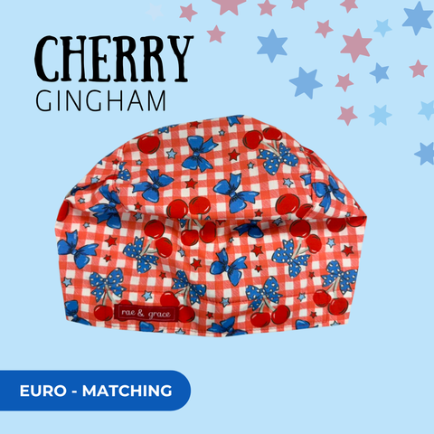 Cherry Gingham - Scrub Cap - rae & grace - Euro - Matching Top