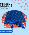 Cherry Gingham - Scrub Cap - rae & grace - Ponytail - Accent Top