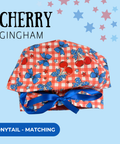 Cherry Gingham - Scrub Cap - rae & grace - Ponytail - Matching Top