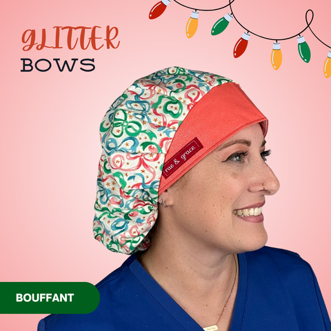 Glitter Bows - Scrub Cap - rae & grace - Bouffant