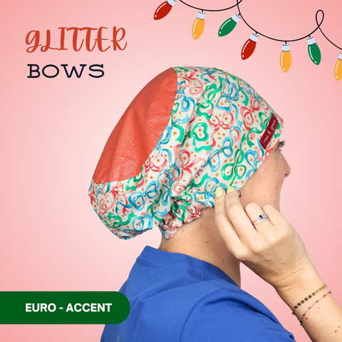 Glitter Bows - Scrub Cap - rae & grace - Euro - Accent Top