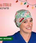 Glitter Bows - Scrub Cap - rae & grace - Euro - Matching Top