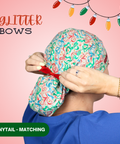 Glitter Bows - Scrub Cap - rae & grace - Ponytail - Matching Top