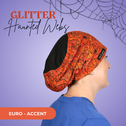 Gitter Haunted Webs - Scrub Cap - rae & grace - Euro - Accent Top