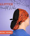 Gitter Haunted Webs - Scrub Cap - rae & grace - Ponytail - Accent Top