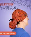 Gitter Haunted Webs - Scrub Cap - rae & grace - Ponytail - Matching Top