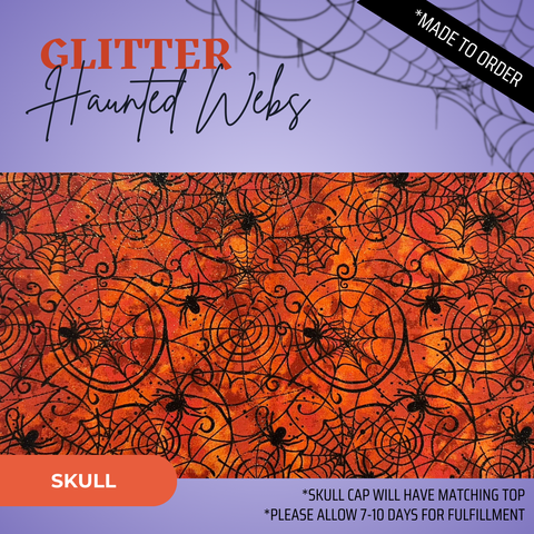 Gitter Haunted Webs - Scrub Cap - rae & grace - Skull Cap - Made to order Please allow 7-10 days for fulfillment.