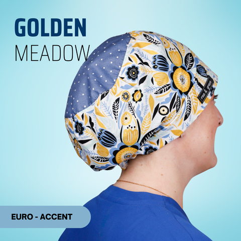 Golden Meadow - Scrub Cap - rae & grace - Euro - Accent Top