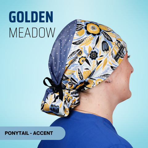 Golden Meadow - Scrub Cap - rae & grace - Ponytail - Accent Top