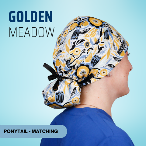 Golden Meadow - Scrub Cap - rae & grace - Ponytail - Matching Top