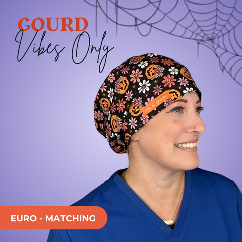 Gourd Vibes Only  - Scrub Cap - rae & grace - Euro - Matching Top