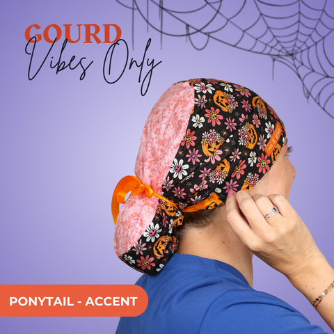 Gourd Vibes Only  - Scrub Cap - rae & grace - Ponytail - Accent Top