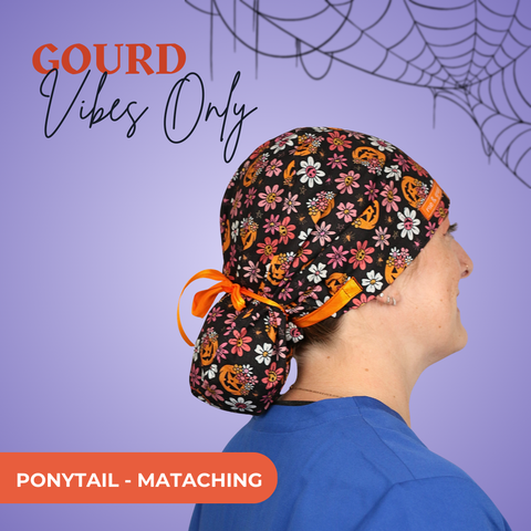 Gourd Vibes Only  - Scrub Cap - rae & grace - Ponytail - Matching Top