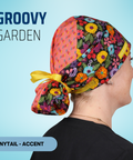Groovy Garden - Scrub Cap - rae & grace - Ponytail - Accent Top