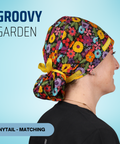 Groovy Garden - Scrub Cap - rae & grace - Ponytail - Matching Top