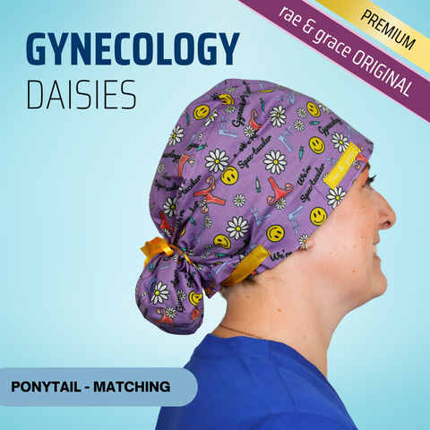 Gynecology Diasies - Scrub Cap - rae & grace - Ponytail - Matching Top