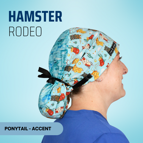 Hamster Rodeo - Scrub Cap - rae & grace - Ponytail - Accent Top