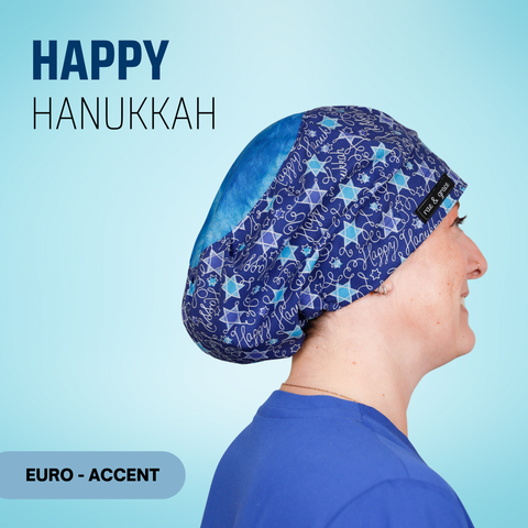 Happy Hanukkah - Scrub Cap - rae & grace - Euro - Accent Top