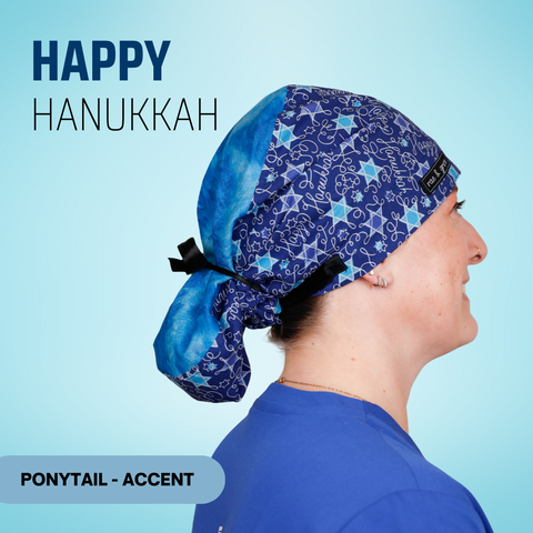 Happy Hanukkah - Scrub Cap - rae & grace - Ponytail - Accent Top