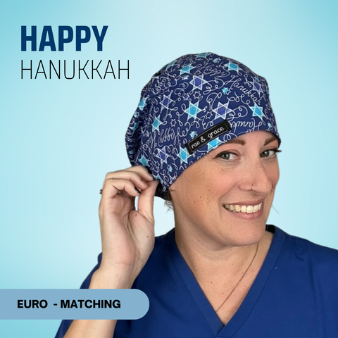 Happy Hanukkah - Scrub Cap - rae & grace - Euro - Matching Top