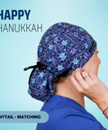 Happy Hanukkah - Scrub Cap - rae & grace - Ponytail - Matching Top