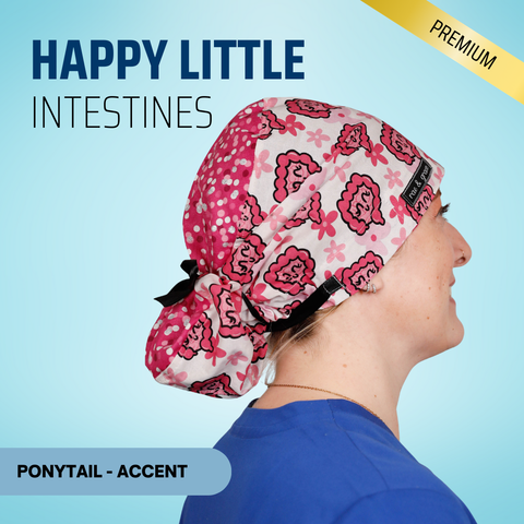 Happy Little Intestines - Scrub Cap - rae & grace - Ponytail - Accent Top