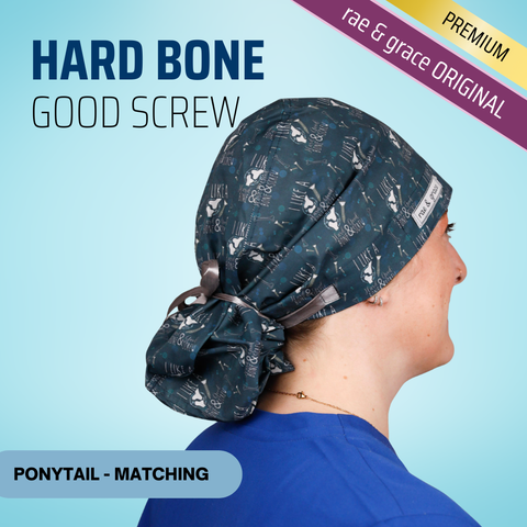 Hard Bone & Good Screw - Scrub Cap - rae & grace - Ponytail - Matching Top