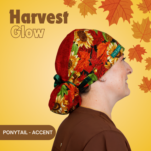 Harvest Glow - Scrub Cap - rae & grace - Ponytail - Accent Top